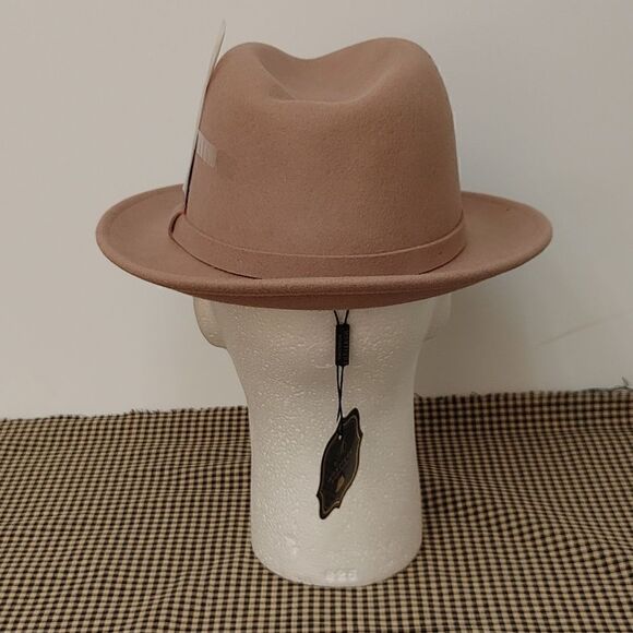 MEN'S MONTIQUE TAN 100% WOOL FELT 2 1/4" BRIM FEDORA HAT. H62 - Picture 4 of 8